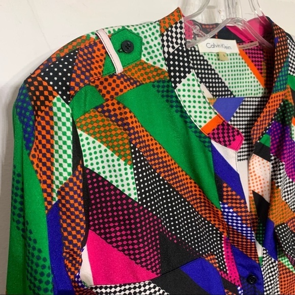 Calvin Klein multicolor long tab sleeve career blouse small women’s professional - Picture 3 of 6